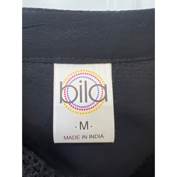 Bila Embroidered Floral Sheer Blouse Womens M 3/4 Sleeve Black Hippie Fairygoth - Picture 3 of 6